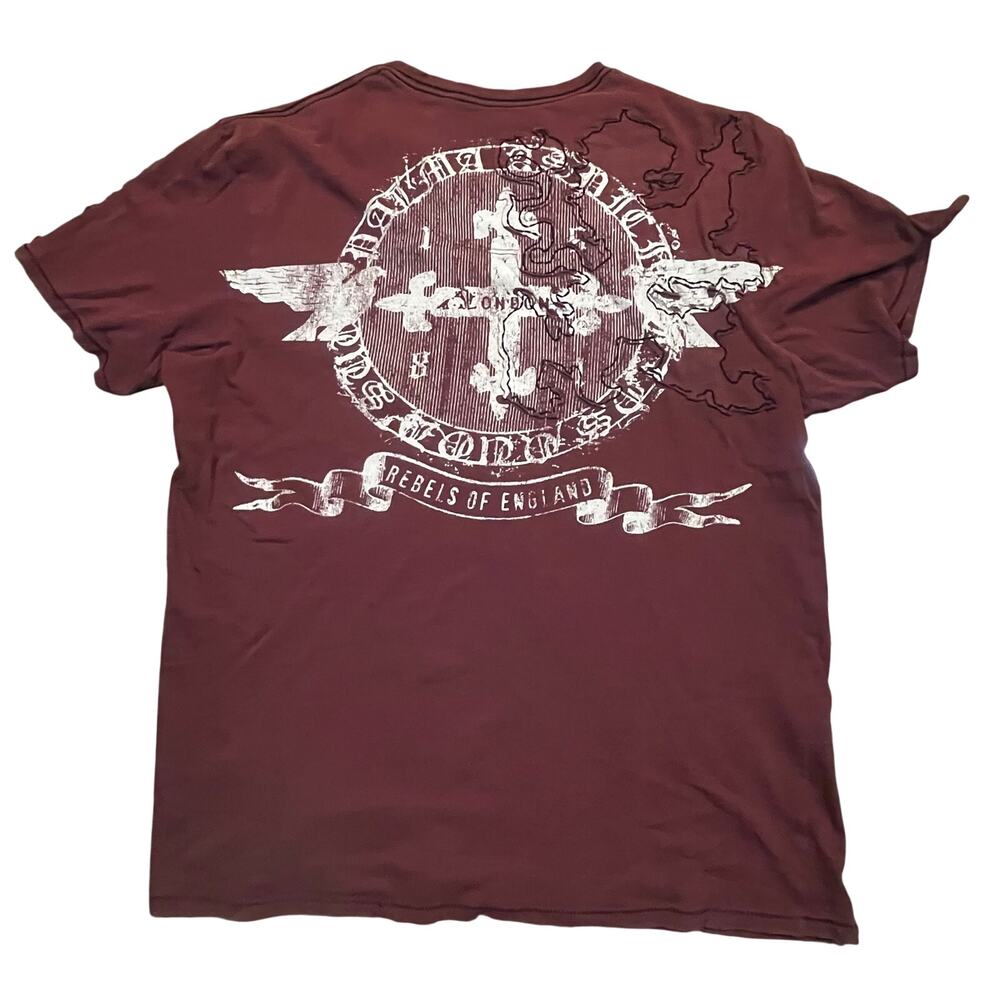 Guess London Lion Crest Graphic T Shirt Burgundy Men Large Short Sleeve Y2K